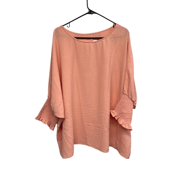 Peach Dolman Sleeve Blouse 2X Smocked Cuff Relaxed Fit Oversized Romantic Chic - Picture 1 of 4